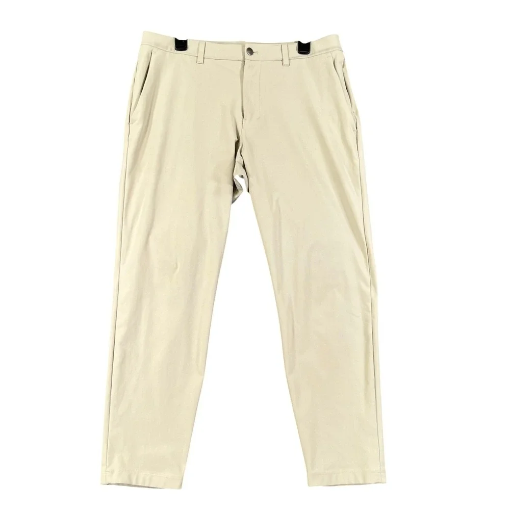 Lululemon ABC Slim-Fit Trouser Warpstreme Golf Pant Mens 34 Khaki Chino Trench